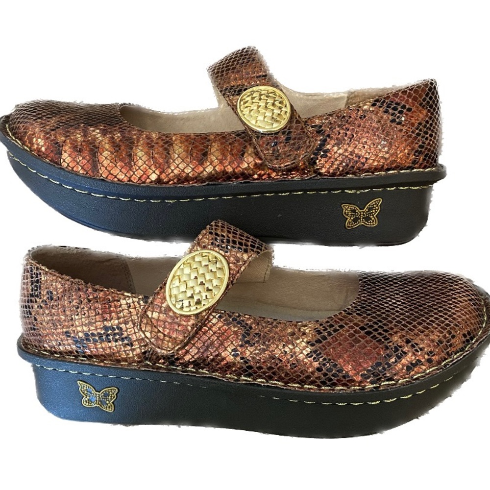 ALEGRIA / PG LITE PALOMA MARY JANE SHOES IN COPPER SNAKE PRINT / SIZE 7.5-8 - Picture 5 of 9
